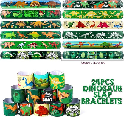 Tacobear 48Pcs Dinosaur Slap Bracelets Rubber Wristbands for Kids Boys Girls Birthday Party Favors Supplies Classroom Prize Gifts Dinosaur Goodie Bag Fillers