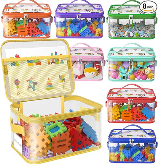 8 Pack Extra Large Clear Toy Storage Bags with Zippers & Labels, Reusable PVC Transparent Waterproof Toy Organizer Bags for Board Game Storage, Building Blocks, Puzzle, Dolls