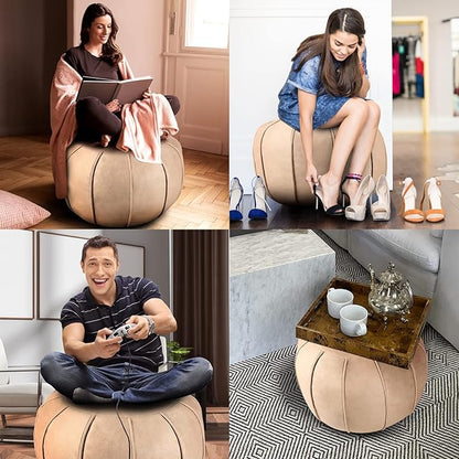 Louis Donné Pouf Ottoman Cover, Unstuffed Round Ottoman for Storage Solution, Supersoft Handmade Moroccan Decor Foot Rest, Footstool, Pouffe Seat for Balcony, Faux Leather Floor Chair, ONLY Cover