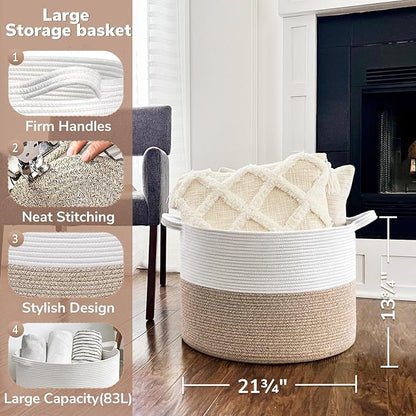 Goodpick Large Cotton Rope Basket, 83L Big Woven Storage, Blanket Organizers and Storage, Baby Nursery Laundry Basket, Extra Large Toy Bin for Storage, 21.7 x 13.8 inches