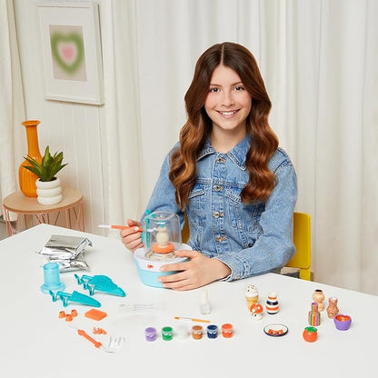 Make It Real Mini Pottery Studio Deluxe Set - DIY All-in-1 Sculpting Craft Kit for Kids & Tweens - Create 20 Unique Miniature Clay Projects - No Mess, No Bake, Quiet Wheel - All Skill Levels Ages 8