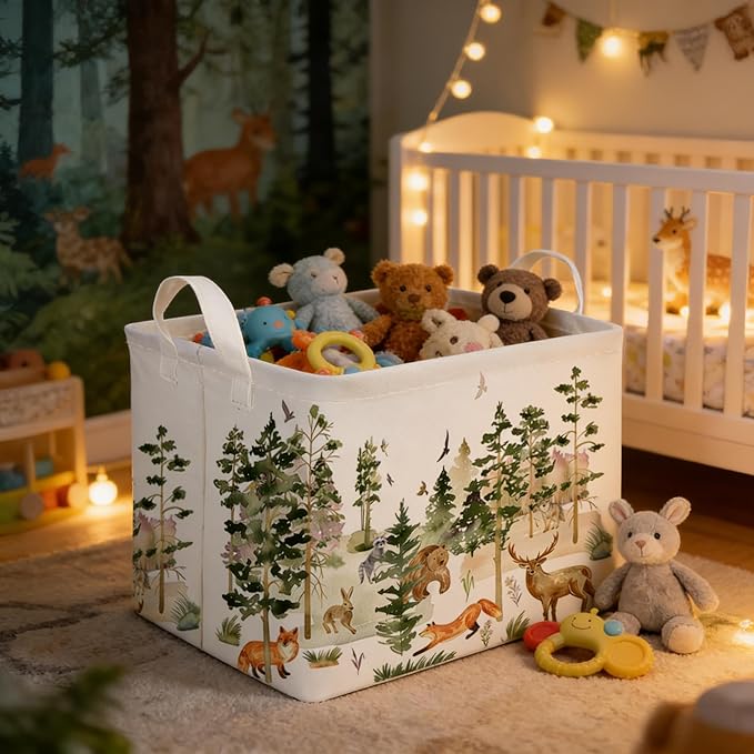Rectangular Woodland Animal Basket Kids Baby Storage Basket,Bear Fox Boys Girls Gift Toy Box Bin for Nursery, Shelf Book Woodland Room Decor,Gift Baskets(Tree animals)