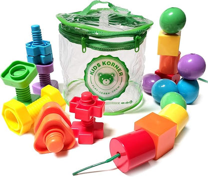 Jumbo Lacing Beads for Toddlers and Nuts & Bolts | 2-in-1 Montessori Educational Preschool Toys - Matching Fine Motor Skills Toddler Games with Toy Storage & Learning Activities eBook