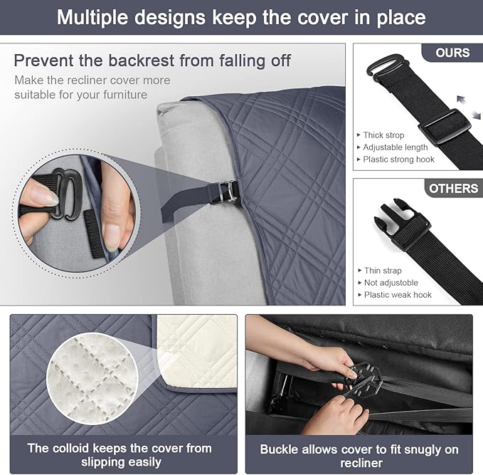 TAOCOCO 100% Waterproof Recliner Chair Cover, Non Slip Oversized Recliner Covers for Recliner Chair with Pocket, Reclining Chair Cover Furniture Protector for Kids, Pets(Oversized Recliner, Dark Grey)