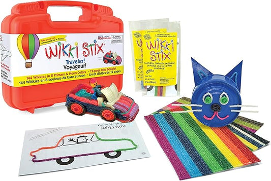 Wikki Stix Bilingual Traveler (French and English) - 144 Wikki Stix in bright, colorful carrying travel case and 12 page activity book, Made in the USA!