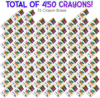 ArtCreativity Crayons Bulk Set - 75 Crayon Packs - 6 Crayons in Each Pack - 450 Total - Crayons for Kids in Red, Orange, Yellow, Green, Blue, Purple - Bulk Crayons for Classroom and Party Favors