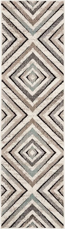SAFAVIEH Amsterdam Collection Runner Rug - 2'3" x 8', Cream & Beige, Diamond Geometric Design, Non-Shedding & Easy Care, Ideal for High Traffic Areas in Living Room, Bedroom (AMS109A)