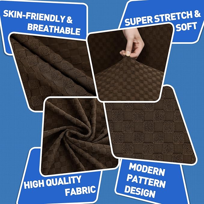 MAXIJIN 3 Piece Jacquard Couch Covers for 2 Cushion Couch Stretch Non Slip Love Seat Couch Cover for Dogs Pet Friendly Elastic Furniture Protector Loveseat Slipcovers (Loveseat, Dark Coffee)