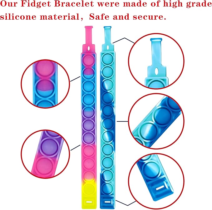 60PCS Pop Fidget Bulk Bracelets Toys, Fidget Popper Bracelet Pack, Durable and Adjustable, Multicolor Pop Bracelet Finger Press Bracelet for Kids and Adults Bulk Toys Bulk Fidgets