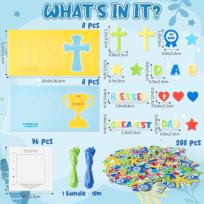 COcnny Fathers Day Craft Kit - 16 Set Religious Father’s Day Craft Kit for Kids, DIY Diary Book Include 96pcs Pages, Make Your Own Cross Crafting for Dad Gift, Classroom Home Sunday School Activities