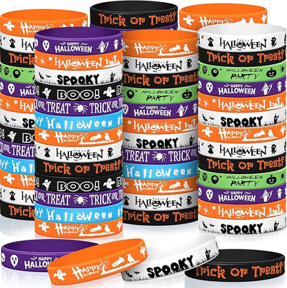 200 Pcs Halloween Rubber Wristbands Halloween Silicone Bracelets Trick or Treat for Kids Halloween Party Favors for Kids Kids' Play Bracelets for Gifts Goodie Bag Fillers, 10 Styles