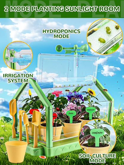 Kids Growing Plant Kit, Lorvain Gardening Set for Kids Education Science Grow House Planting Kit with Compass Irrigation System Terrarium Kit Toddler Garden Set for Boys Girls