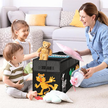 Extra Large Toy Box, Collapsible Sturdy Toy Storage Organizer with Lids, Dinosaur Storage Box for Boys Girls, 42"x16"x14" Kids Bin Chest Baskets for Living Room, Playroom, Bedroom, Nursery, Black