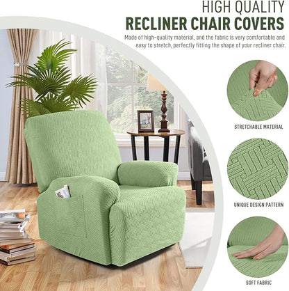KinCam Recliner Covers, Stretch Reclining Chair Covers, Recliner Sofa Slipcovers Stripe Jacquard Recliner Couch Covers Furniture Protector Covers for Pet Kid (1 Seater, Light Green)