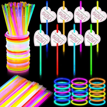 100 Sets Valentine's Day Party Supplies Gifts Include 100 Glow Sticks with 100 Heart Cards, Valentine Prize Exchange Cards Glow in the Dark Party Favors