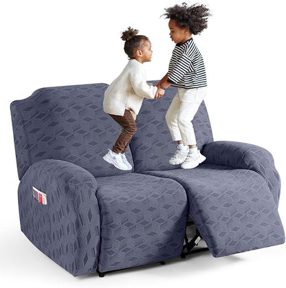 TAOCOCO Recliner Loveseat Cover, Stretch Jacquard Reclining Loveseat Cover Furniture Protector Sofa Slipcovers 2 Seat Recliner Covers with Elastic Bottom for Kids, Pets (Grey)