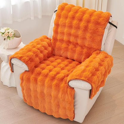 vctops Faux Fur Fluffy Recliner Chair Slipcover Faux Rabbit Fur Non Slip Sofa Cover Super Soft Plush Thick Couch Cover Furniture Protector with Elastic Straps for Kids, Dogs, Pets(Orange,24")