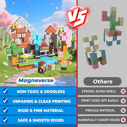 Magneverse 200 PCS 0.8in Magnetic Blocks - Magnet Toys & Magnetic Building Blocks Cubes, Stacking Magnets, STEM Toys for School Acitivities, Birthday Gifts for Boys Age 3+ Years Old (Theme: Forests)
