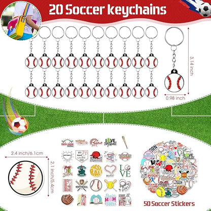 Jenaai 130 Pcs Baseball Party Favors Includes Baseballs Slap Bracelets Party Gift Bags Silicone Keychain Baseball Tattoo Baseball Stickers for Baseball Themed Sports Party Favors for Kids Students