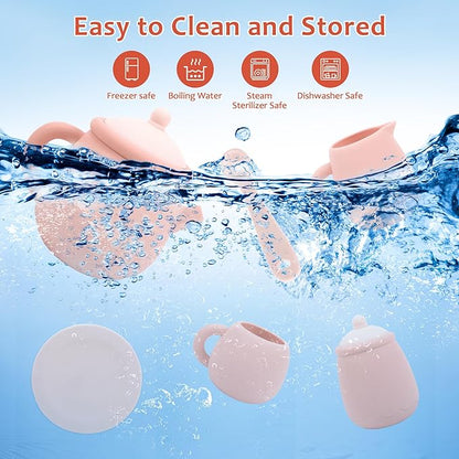 MCGMITT Silicone Tea Set, Tea Party Set for Little Girls Boys, 15 Pcs BPA Free Dishwasher Safe Pretend Tea Set for Toddlers Kids Age 3-6, Cute Toy Kitchen Accessories for Children Birthday Gifts