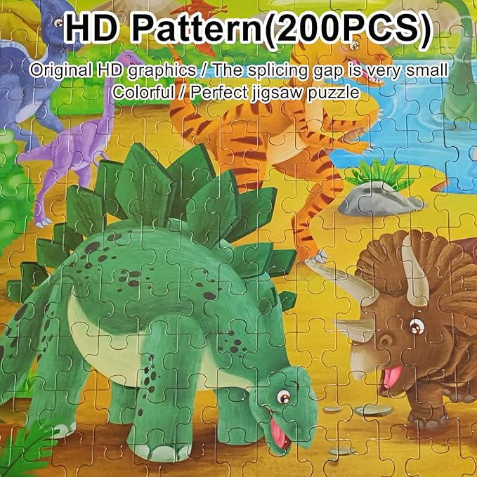 200PCS Wooden Jigsaw Puzzle for Kids Floor Puzzle for Boys Girls Aged 5+ Toddlers Children Teens Adult Educational Puzzles Learning Travel Toys 6 7 8 9 10 11 12 Years Old Birthday Gifts (Dinosaur)