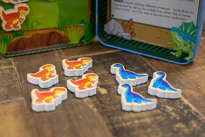 Bendon TS Shure Dinosaur Tic-Tac-Toe Games Mini Magnetic Activity Tin with Illustrated Foam Magnets 50515