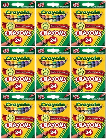 Crayola 24 Count Box of Crayons Non-Toxic Color Coloring School Supplies (9 Packs)