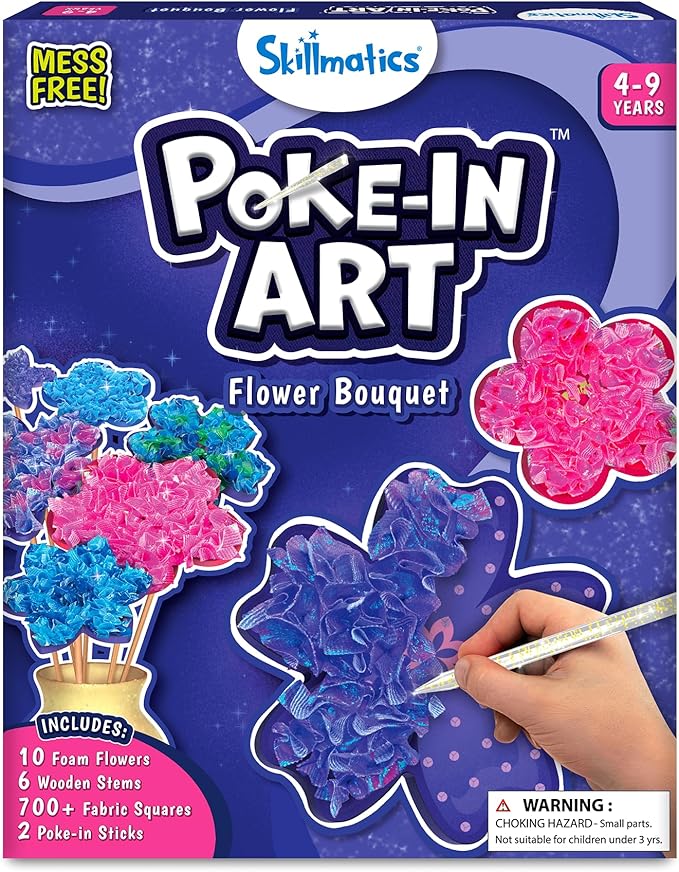 Skillmatics Poke-in Art - Flower Bouquet, DIY Wood Craft Kit, Mother’s Day Gift, Mess-Free Creative Play for Girls and Boys Ages 4, 5, 6, 7, 8, 9, Fine Motor Skills