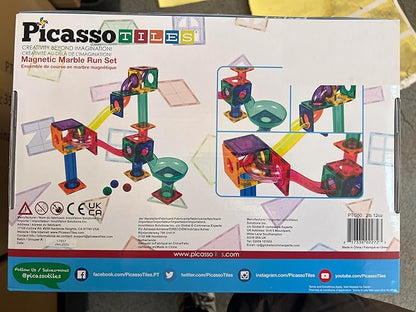 PicassoTiles 50pcs Magnetic Tiles Marble Run for Kids Race Track Toy Marble Maze Sensory Toys for Toddlers STEM Educational Set Magnet Building Blocks Construction Building Tiles Boys Girls 3+ PTG50