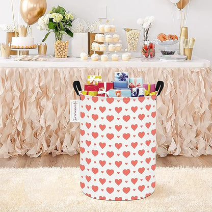 QUEENLALA Large Storage Basket,Laundry Hamper/Bathroom/Home Decor/Collapsible Round Storage Bin,Boys and Girls Hamper/Boxes/Clothing(Round-Pink Heart)