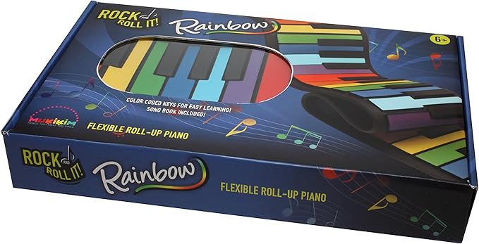 MUKIKIM Rock and Roll It - The Original Rainbow Piano. Roll Up Flexible Piano Keyboard for Kids / Beginners. Portable 49 Keys Silicone Pad. Play-by-Color Songbook Included!