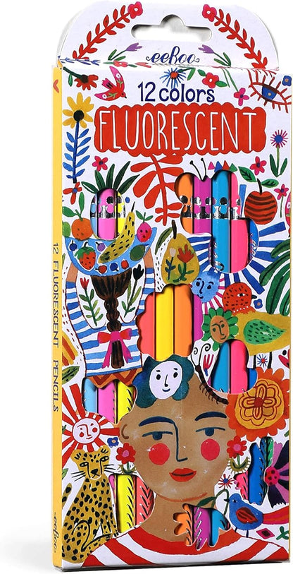 eeBoo: Positivity Fluorescent Colored Pencils/Set of 12, Inspires Artists of All Ages, Allows Doodling, Coloring, Sketching, or Artwork