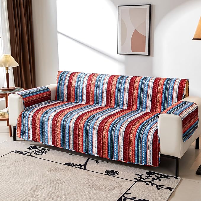 EVENHUG Boho Loveseat Sofa Cover Sofa Slipcover Washable Couch Cover 2 Cushion Sofa Furniture Protector Cover with Elastic Straps for Pets Kids Dog Cat (Loveseat)