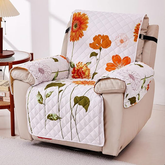 EVENHUG Chair Sofa Cover Sunflower Chair Sofa Slipcover Washable Couch Covers Non-Slip Furniture Protector Cover with Elastic Straps for Pets Kids Dog Cat (Chair,Orange)
