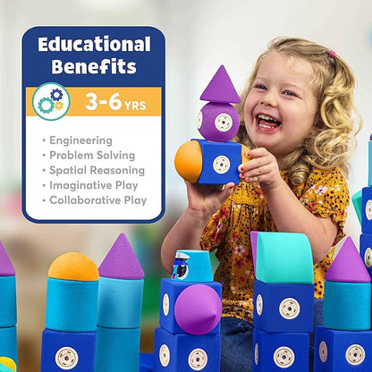 Magnetic Foam Blocks – STEM Preschool Toys for Children, Toddlers, Boys and Girls, The Ultimate Bath Toy – 50 Piece Set, Bath Building Blocks, Engineering Toys for Kids 3-6