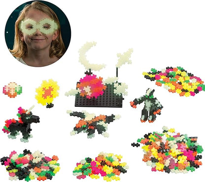 PLUS PLUS - Learn to Build, Glow in The Dark - Construction Building STEM – Interlocking Mini Puzzle Blocks for Kids