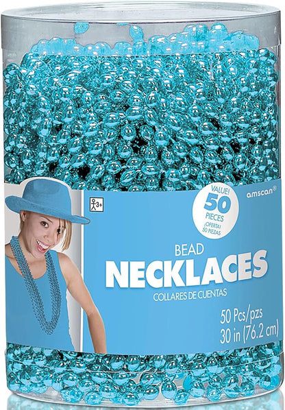 Light Blue Bead Necklaces, 30" (Pack of 50) - Vibrant Design, Perfect for Weddings, Parties, Events, Gatherings, & Gifts