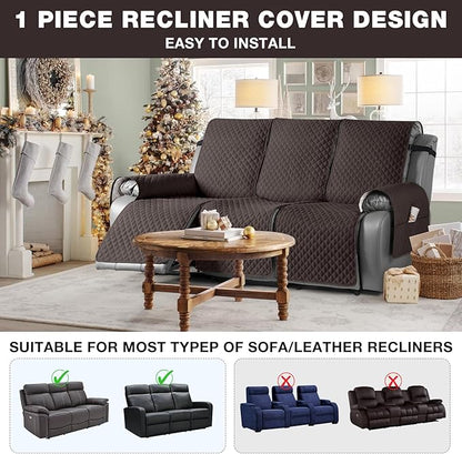 TAOCOCO Recliner Sofa Slipcover Couch Covers for 3 Cushion Couch, Pet Sofa Cover for 3 Seat Recliner Sofa, Washable Reclining Sofa Cover Furniture Protector with Elastic Straps(3 Seater, Chocolate)