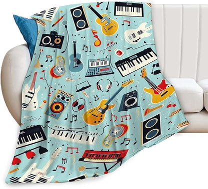 Music Throw Blanket Musical Instruments Note Gifts for Kids Girls Boys Adults Women Men Soft Cozy Warm Plush Fluffy Fuzzy Fleece Blanket Birthday Festival Home Decor 40''X50''