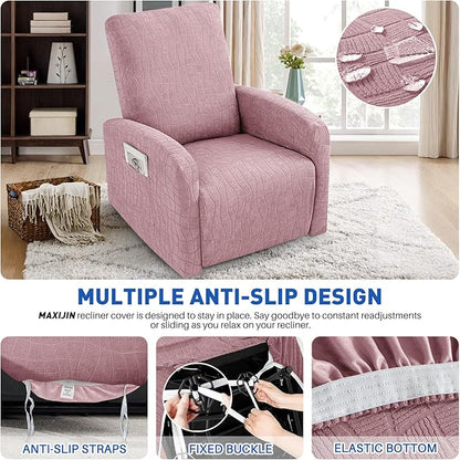 MAXIJIN Waterproof Small Recliner Chair Covers 3 Pieces Recliner Cover That Stay in Place, Lazy Boy Recliner Slipcovers with Pockets Reclining Protector for Pet (Small Recliner, Dusty Pink)
