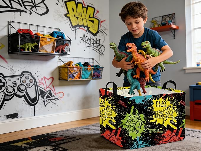 Rectangular Kids Storage Basket,Game Basket for Boys Kids,Waterproof foldable storage baskets,Game Bin,Gift Baskets,Boys Room Decor(Games)