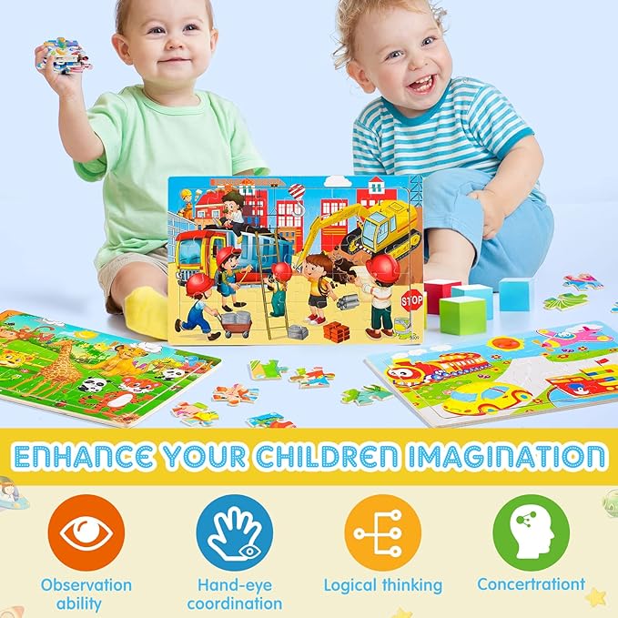 18 Pack 30 Pieces Puzzles for Kids Ages 3-8 Wooden Toddler Puzzles Ages 3-5 Educational Learning Toys Set for Kids Boys and Girls