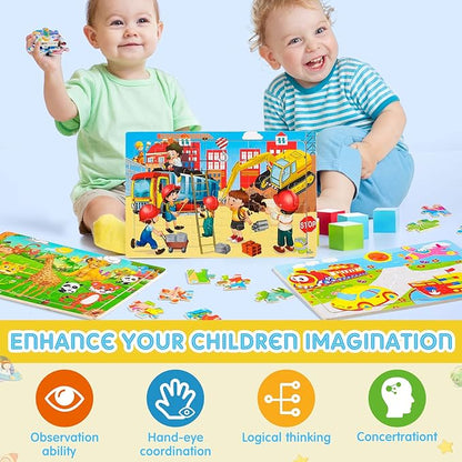 18 Pack 30 Pieces Puzzles for Kids Ages 3-8 Wooden Toddler Puzzles Ages 3-5 Educational Learning Toys Set for Kids Boys and Girls