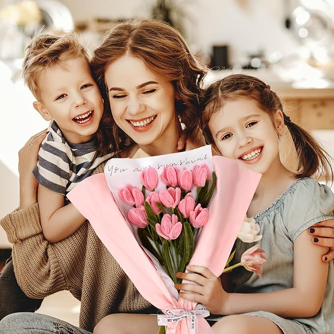 iCraftine 200 Pieces Pipe Cleaners Craft Supplies DIY Chenille Stems Tulip Bouquet Kit with Step-by-Step Video Tutorials for Wedding Gift, Holiday Decoration