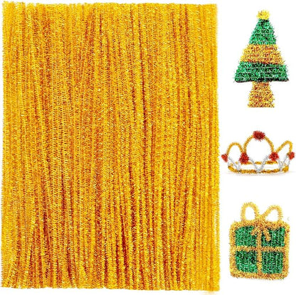 Praisebank Pipe Cleaners for Crafts (200pcs in Golden Glitter), Glitter Pipe Cleaners, 12 inch Long Pipe Cleaners, Christmas Pipe Cleaners.