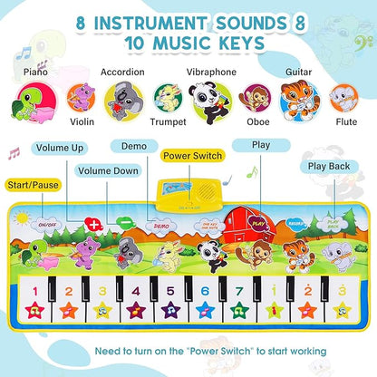 M SANMERSEN Piano Mat, 39.5" X 14" Musical Mat Floor Piano Keyboard Mat 8 Instrument Sounds Piano Mat for Toddlers Touch Play Dancing Mat Toy for 1 2 3 Year Old Boy and Girl Gifts