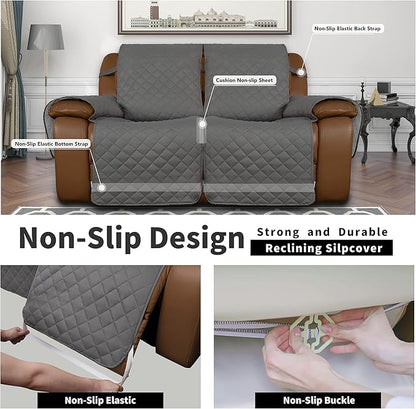 Easy-Going Loveseat Recliner Cover, Reversible Couch Cover for Double Recliner, Split Sofa Cover for Each Seat, Furniture Protector with Elastic Straps for Kids, Dogs, Pets(2 Seater, Gray/Light Gray)