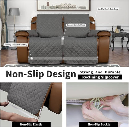 Easy-Going Oversized Loveseat Recliner Cover, Reversible Couch Cover for Double Recliner, Split Sofa Cover for Each Seat with Elastic Straps for Dogs, Pets(Oversized 2 Seater, Gray/Light Gray)