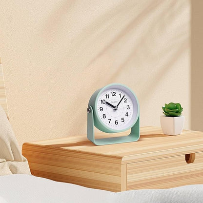Analog Alarm Clock, Silent Non-Ticking Quartz Movement, Battery-Operated with Snooze & On-Demand Light, Easy to Set Gentle Wake Bedside Desk Clock, Ideal for Home, Travel, Office (Green)