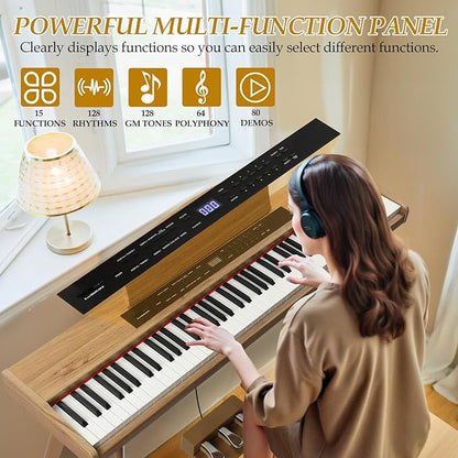 Ktaxon 88 Key Keyboard Piano Set, Full Size Digital Piano with Multi-Adjustable Height Bench, Powerful Functional Panel, Professional 3 Pedal Unit and Dual Mode Connectivity for Beginner(Wood)